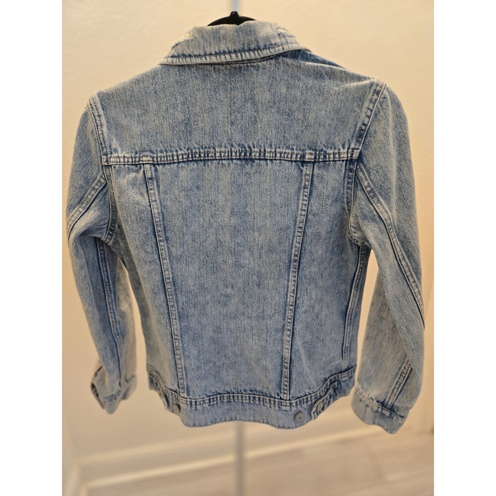 Old Navy Star Studded Collar Fray Denim Trucker Classic Jean Jacket Women’s L - Picture 6 of 12